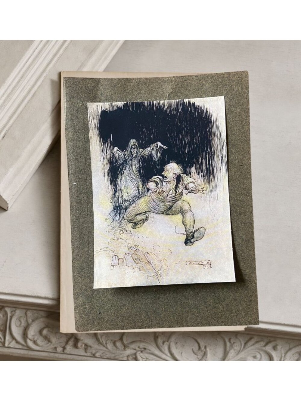 1907 Arthur Rackham Ingoldsby Legends Ghost Original Tipped-In Antique Plate
